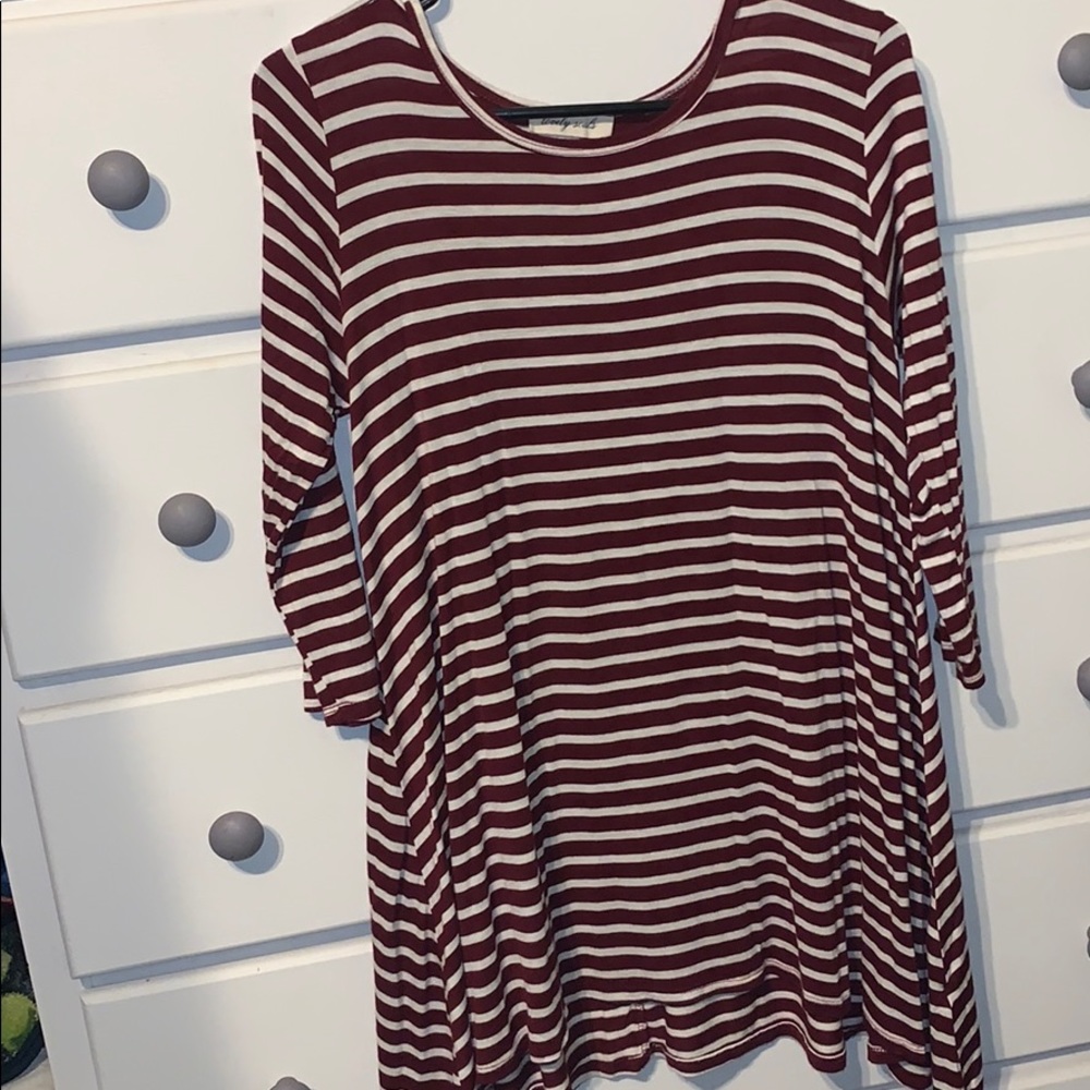 Horizontal maroon and white stripe dress, size M